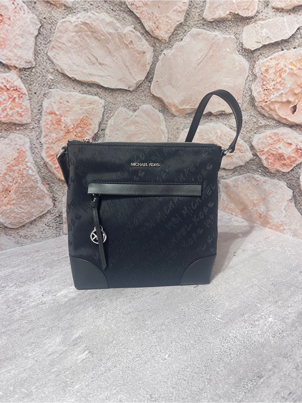 Michael Kors Prescott Small Logo Print Nylon Crossbody Bag Black